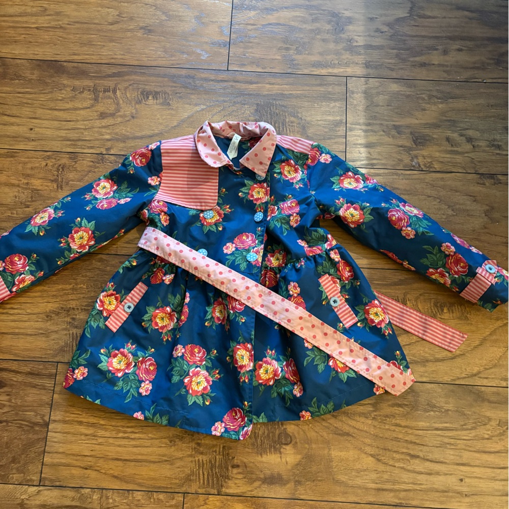 Matilda Jane Blue Floral Raincoat with Pink Accents